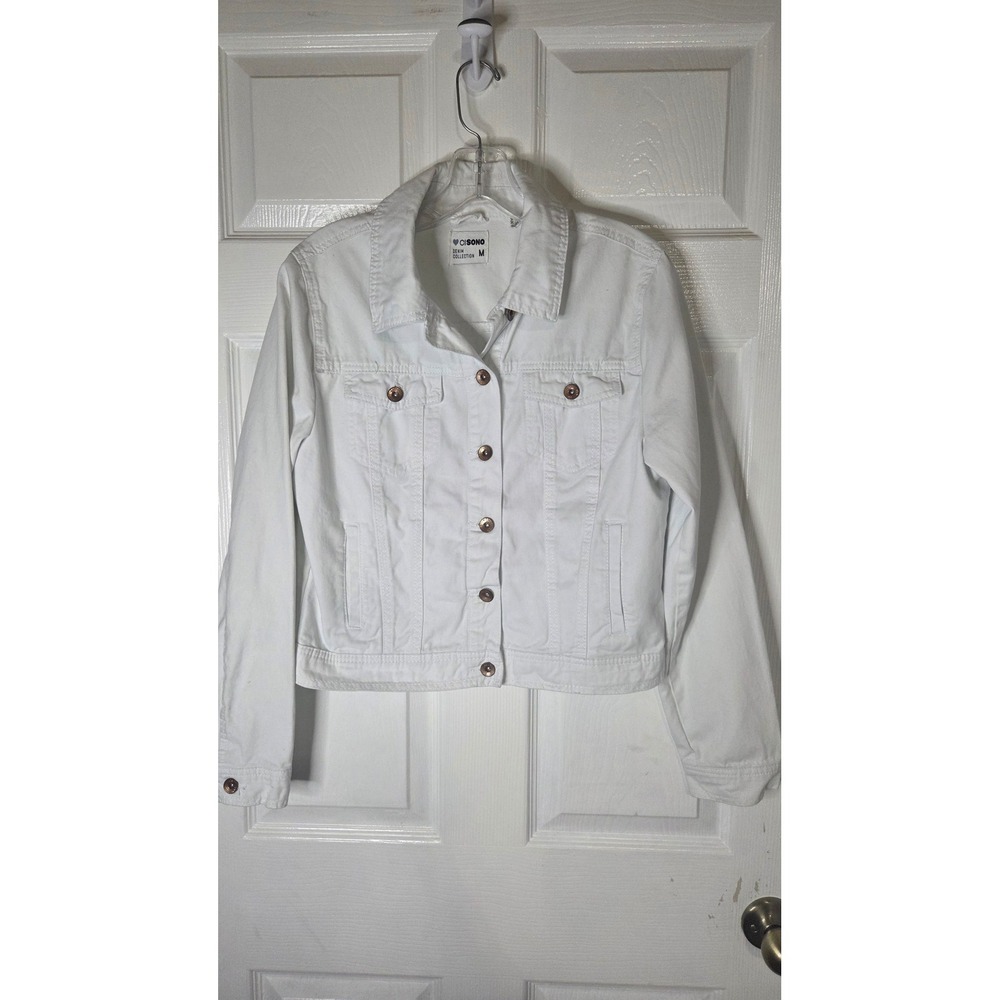 Cisono White Denim Trucker Jacket Womens Medium OJK150 Cotton Button Front